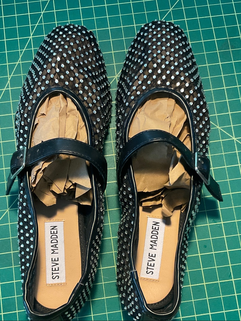Steve Madden rhinestone mesh Mary Jane flats